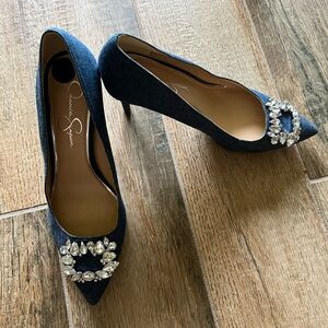 Jessica Simpson Blue Denim Heels with Crystal Embellishment - NWOT